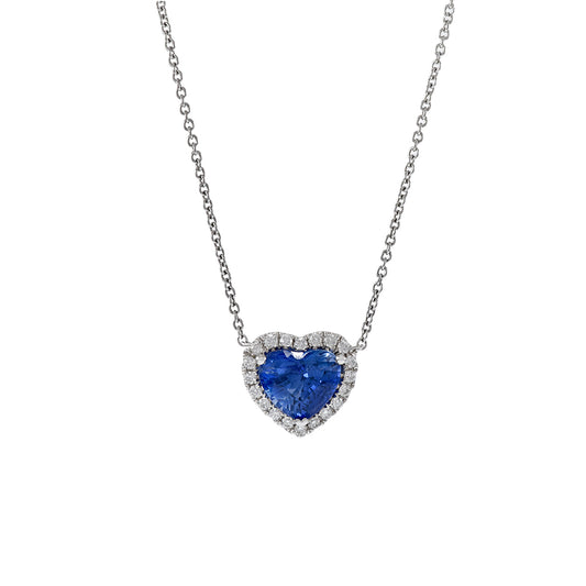 18KT White Gold Sapphire And Diamond Heart Shaped Necklace