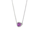 18KT White Gold Pink Sapphire And Diamond Pear Shaped Pendant Necklace