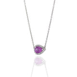 18KT White Gold Pink Sapphire And Diamond Pear Shaped Pendant Necklace