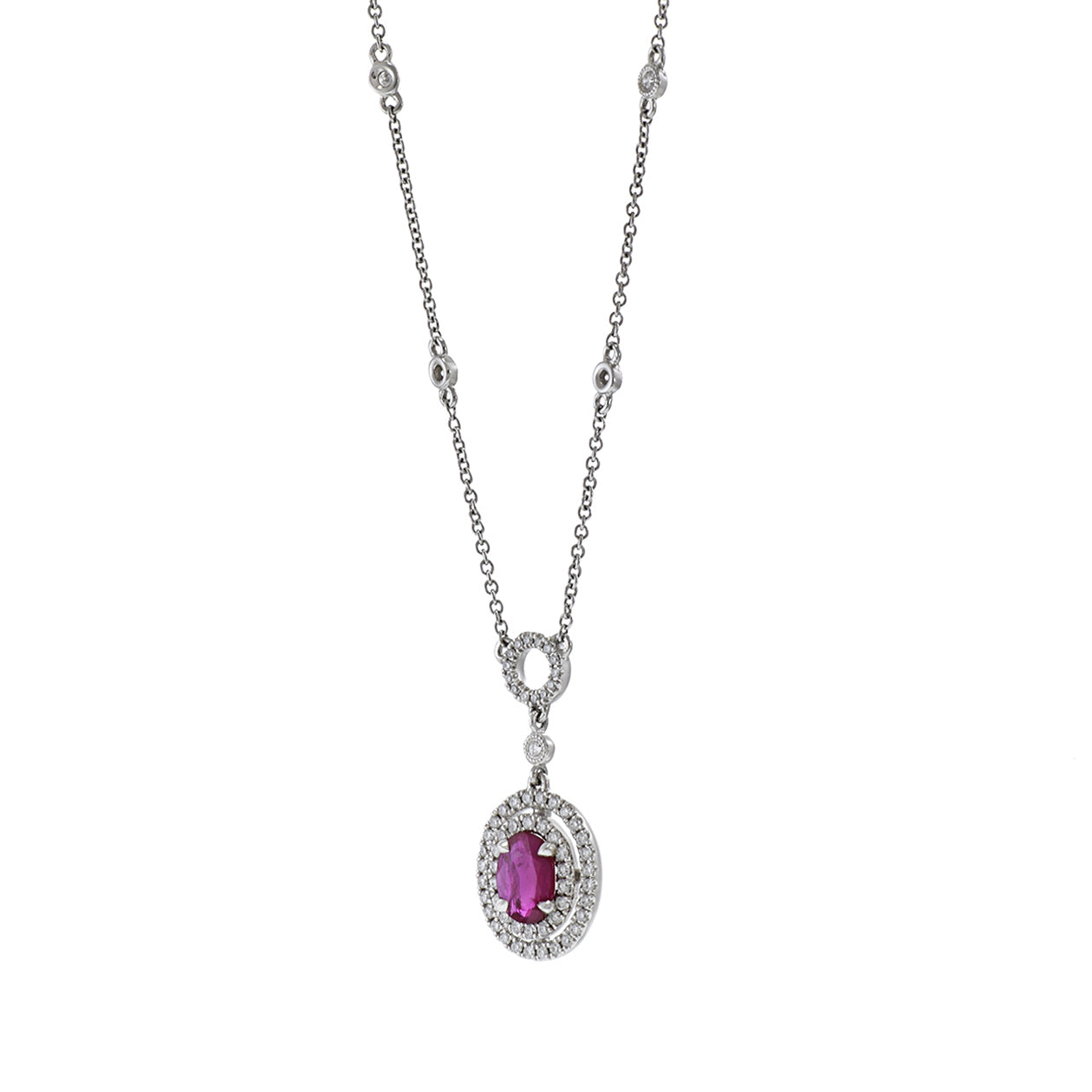 18KT White Gold Ruby and Diamond Necklace