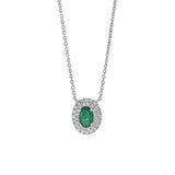 18KT White Gold Double Halo Emerald and Diamond Necklace