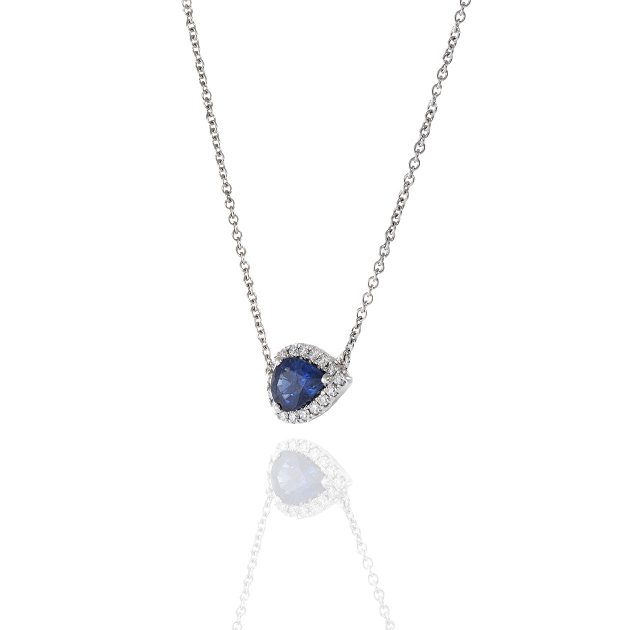 18KT White Gold Sapphire And Diamond Pear Shaped Pendant Necklace