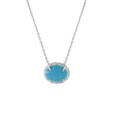 18KT White Gold Oval Turquoise And Diamond Necklace