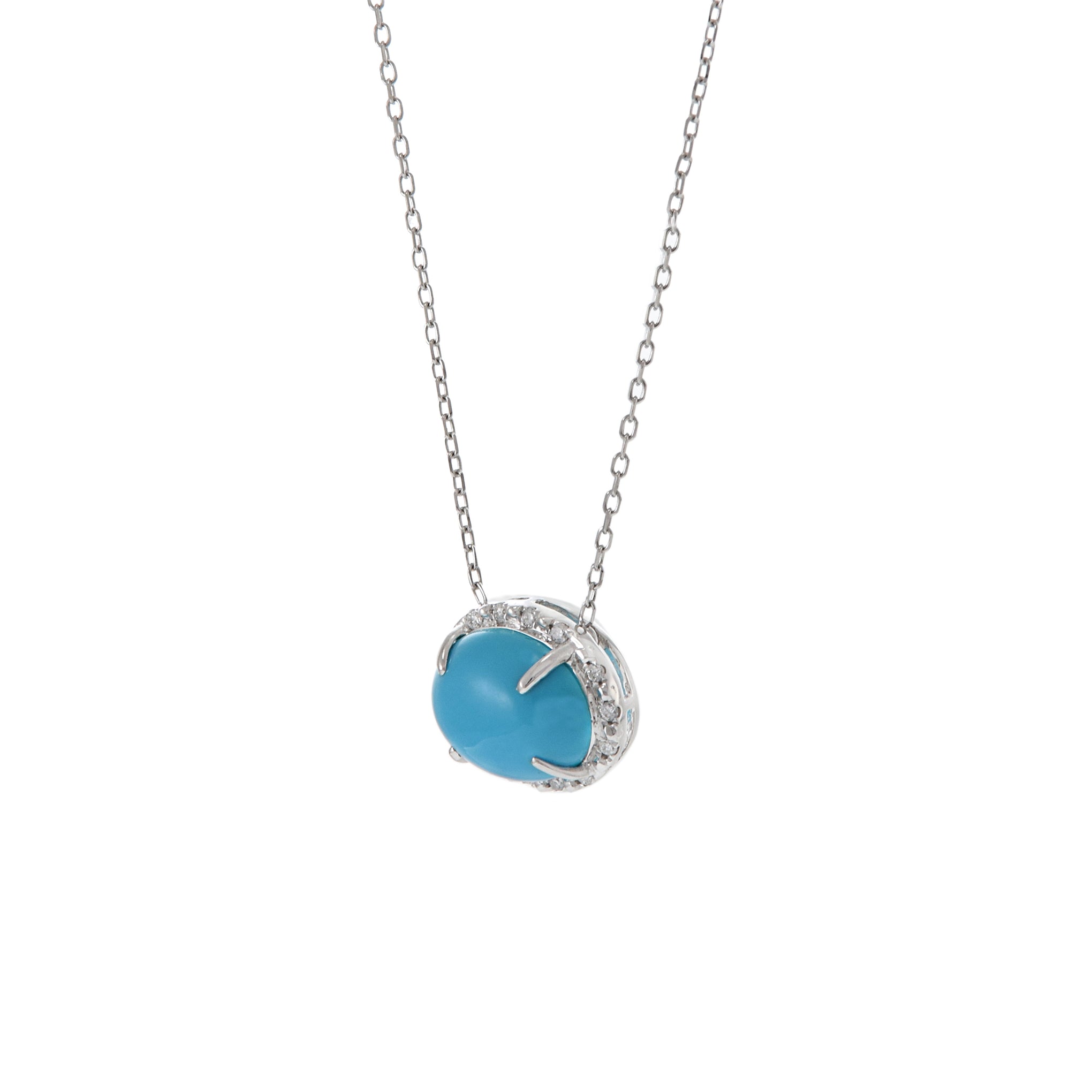 18KT White Gold Oval Turquoise And Diamond Necklace