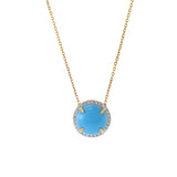 18KT Yellow Gold Round Turquoise And Diamond Necklace