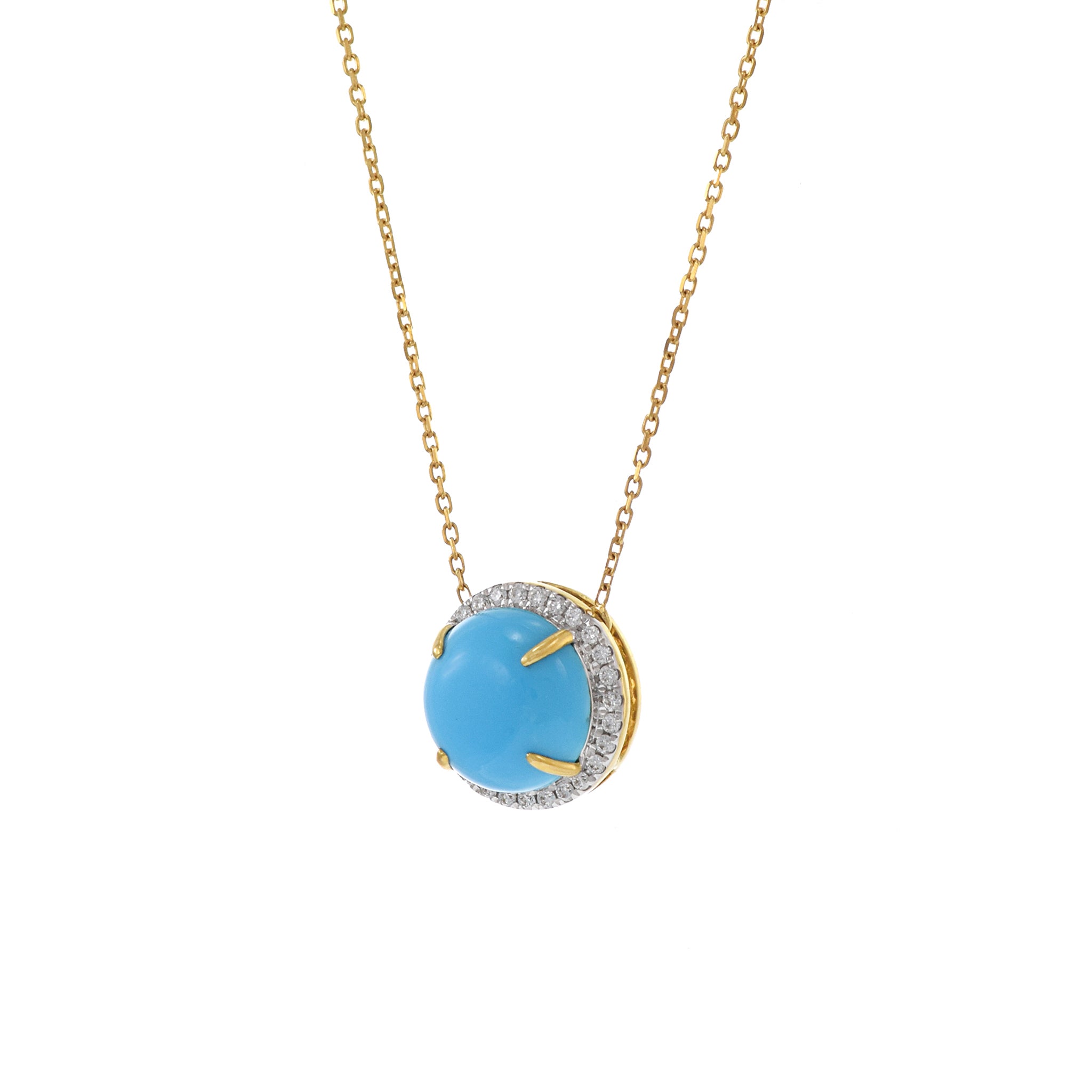 18KT Yellow Gold Round Turquoise And Diamond Necklace