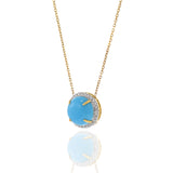 18KT Yellow Gold Round Turquoise And Diamond Necklace