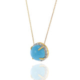 18KT Yellow Gold Round Turquoise And Diamond Necklace