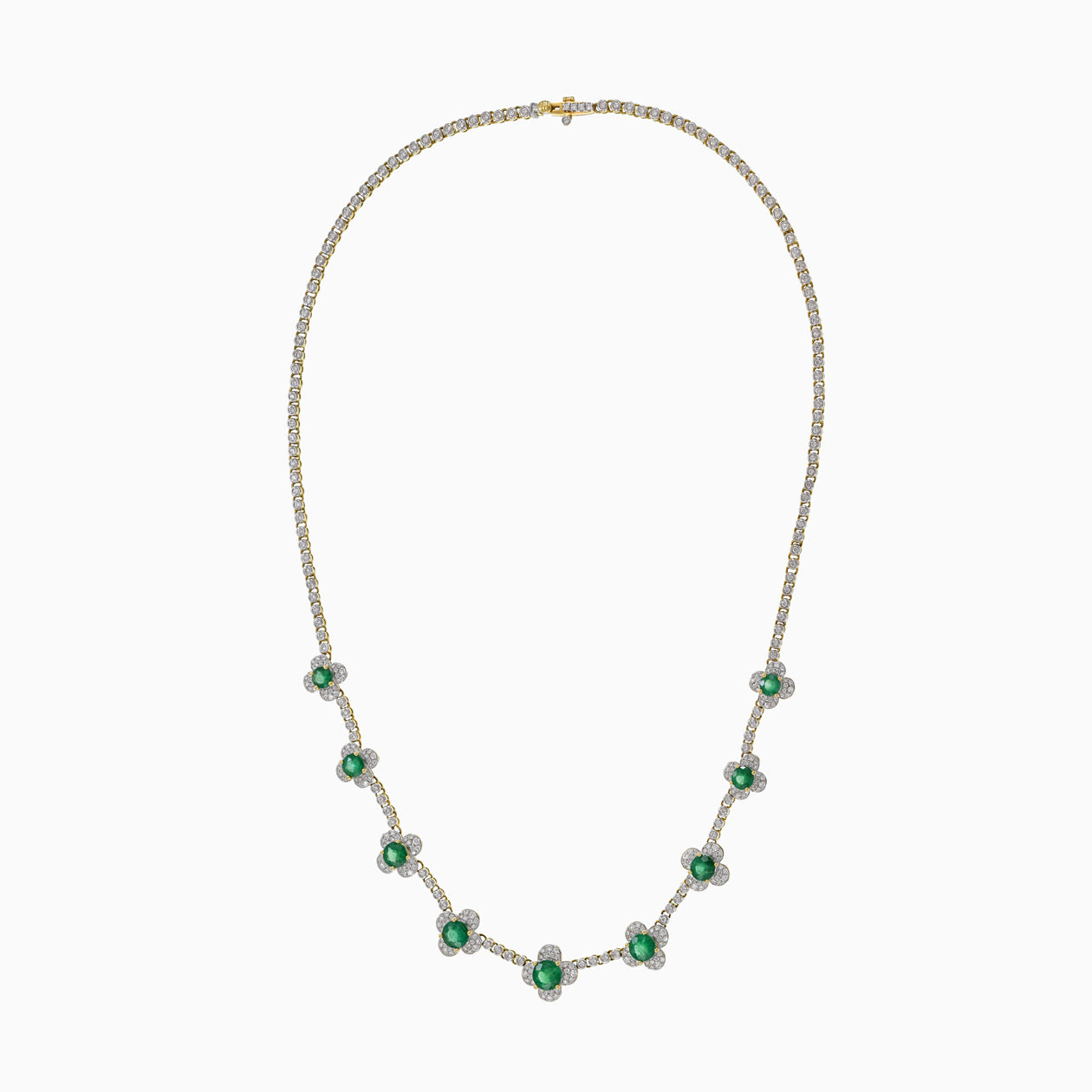 18KT Yelllow Gold Emerald And Diamond Necklace