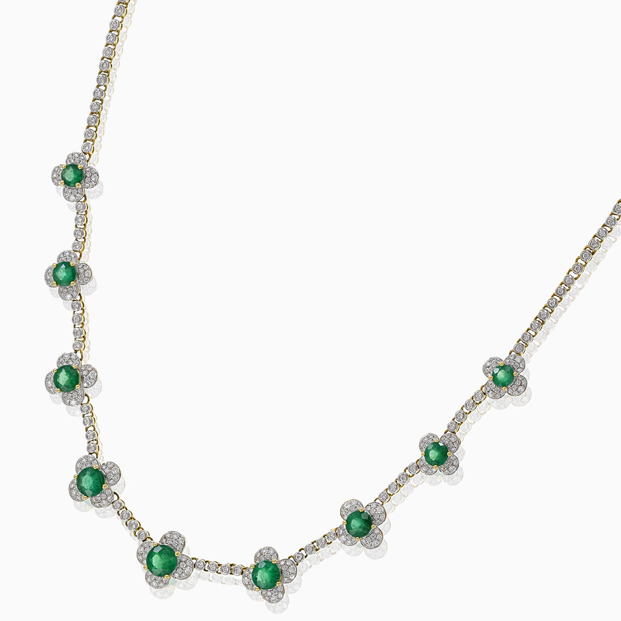 18KT Yelllow Gold Emerald And Diamond Necklace