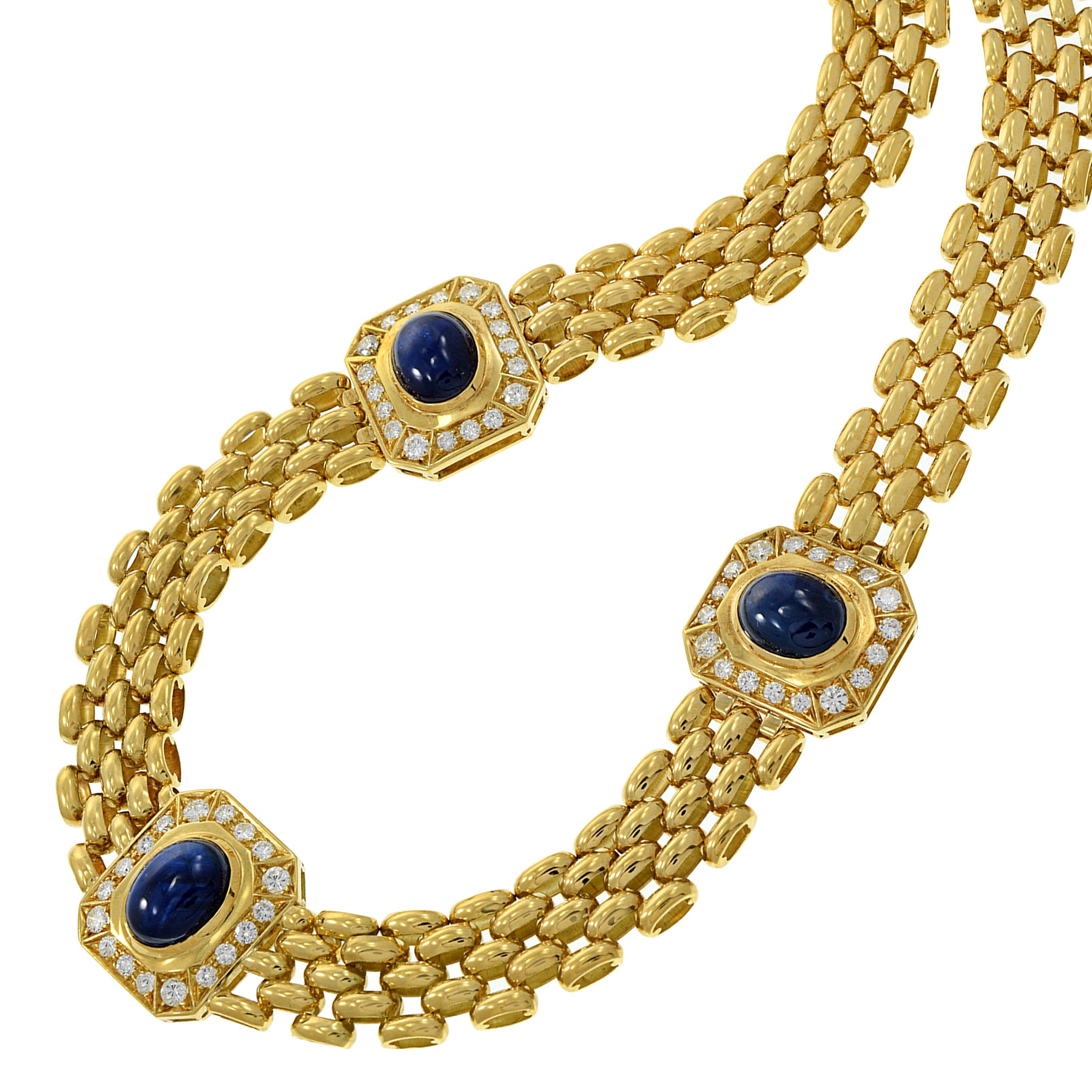 Estate Retro Italian 18KT Yellow Gold Diamond and Sapphire Link Necklace