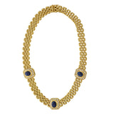 Estate Retro Italian 18KT Yellow Gold Diamond and Sapphire Link Necklace