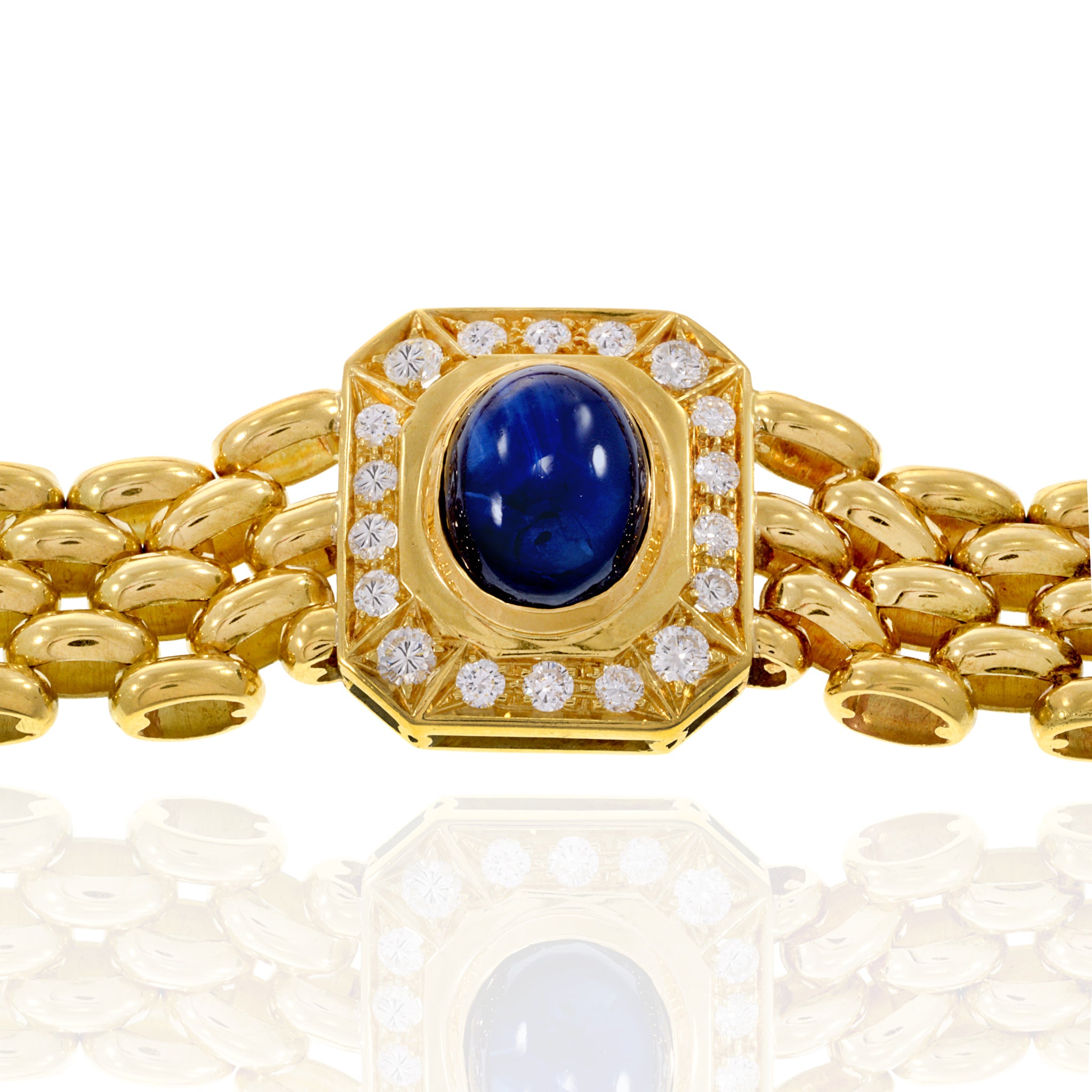 Estate Retro Italian 18KT Yellow Gold Diamond and Sapphire Link Necklace