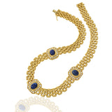 Estate Retro Italian 18KT Yellow Gold Diamond and Sapphire Link Necklace