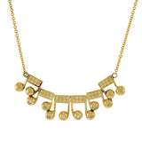 Vintage 18KT Yellow Gold Musical Notes Charm Necklace with Diamonds