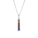 18KT White Gold Multi Color Sapphire And Diamond Bar Necklace