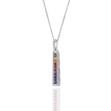 18KT White Gold Multi Color Sapphire And Diamond Bar Necklace