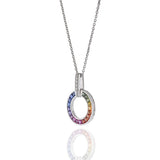 18KT White Gold Multi Color Sapphire and Diamond Circle Necklace