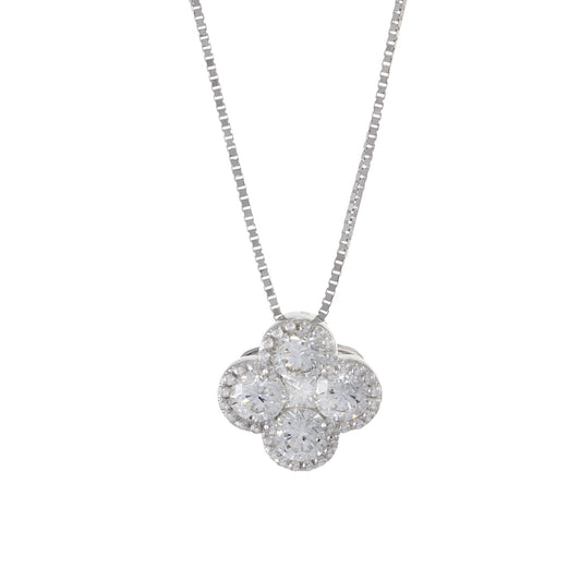 18KT White Gold Diamond Clover Necklace