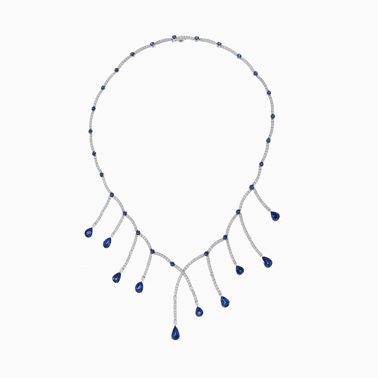 18KT White Gold Blue Sapphire And Diamond Necklace