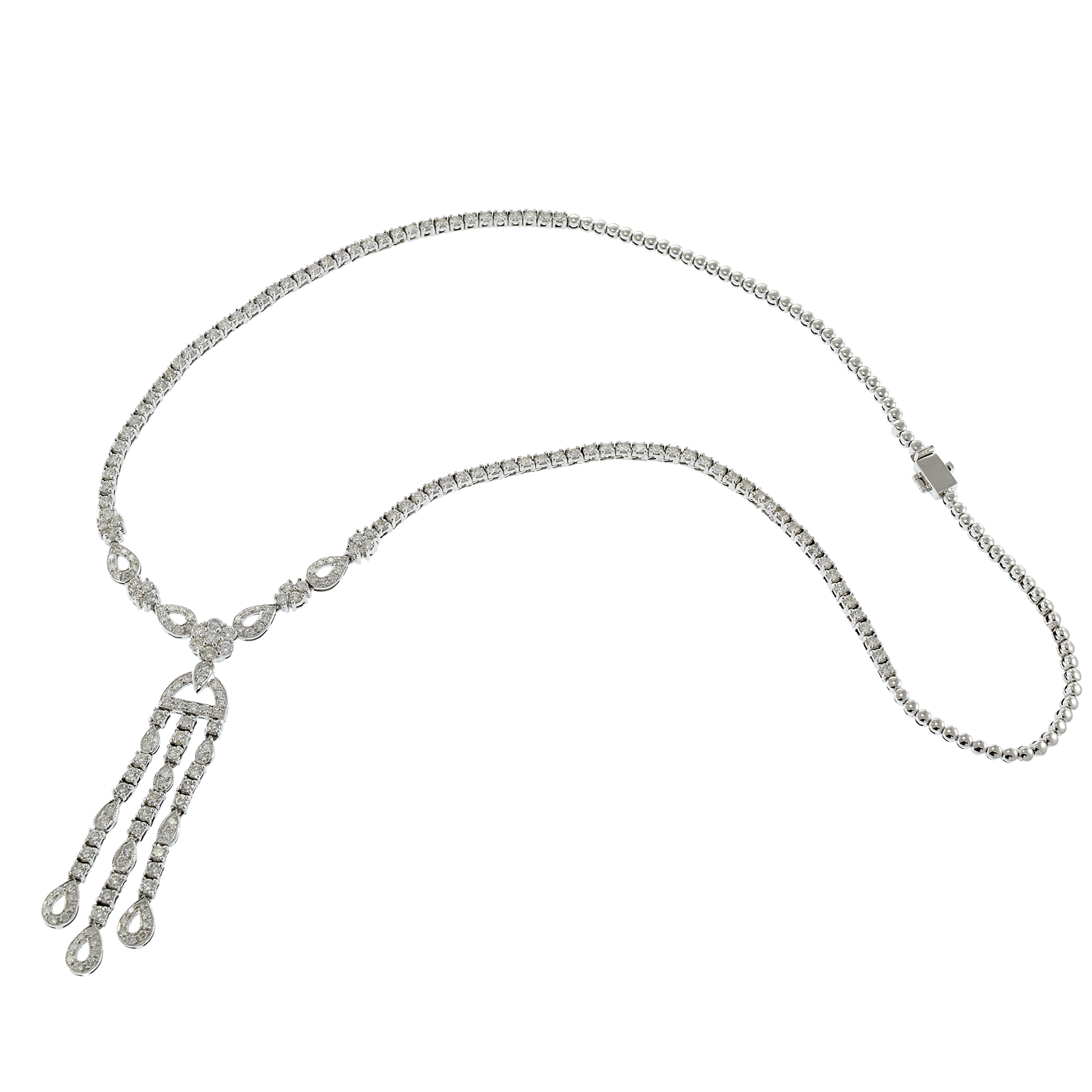 18KT White Gold Lariat Cluster Diamond Necklace