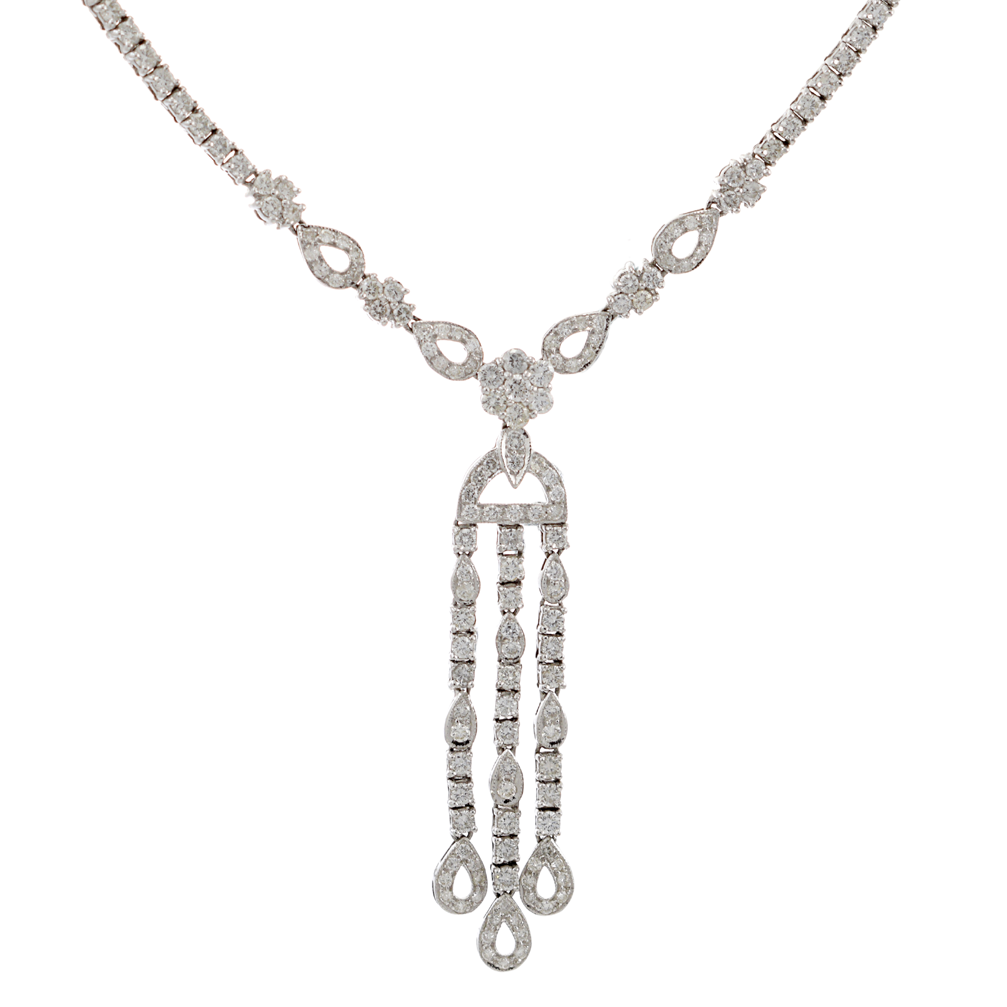 18KT White Gold Lariat Cluster Diamond Necklace