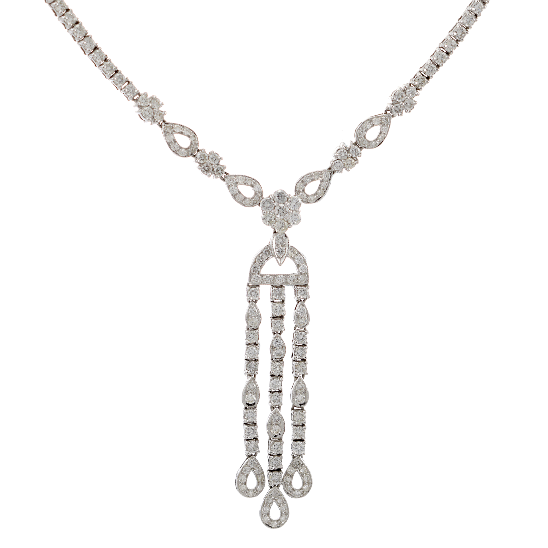 18KT White Gold Lariat Cluster Diamond Necklace