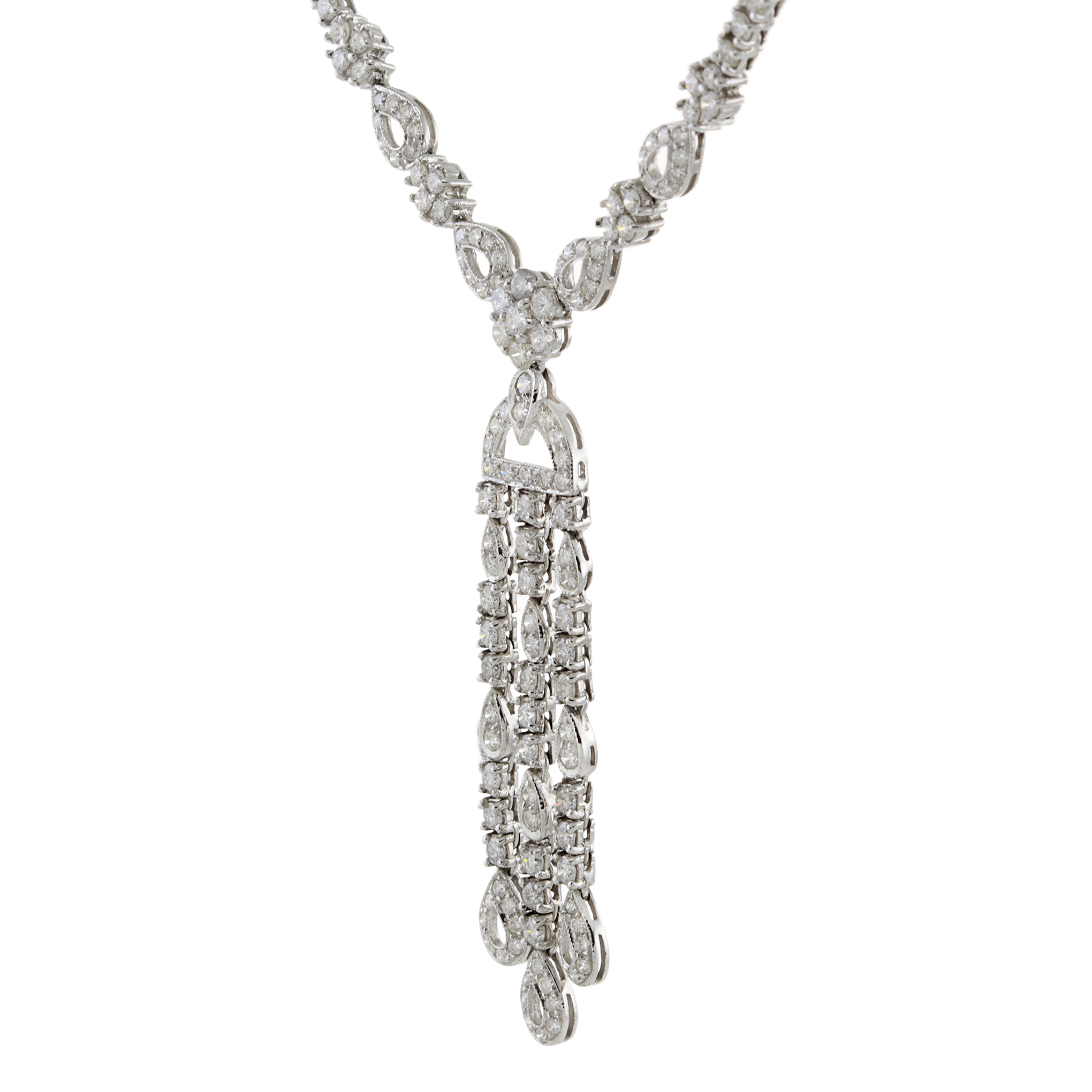 18KT White Gold Lariat Cluster Diamond Necklace