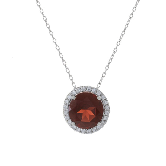18KT White Gold Garnet And Diamond Necklace