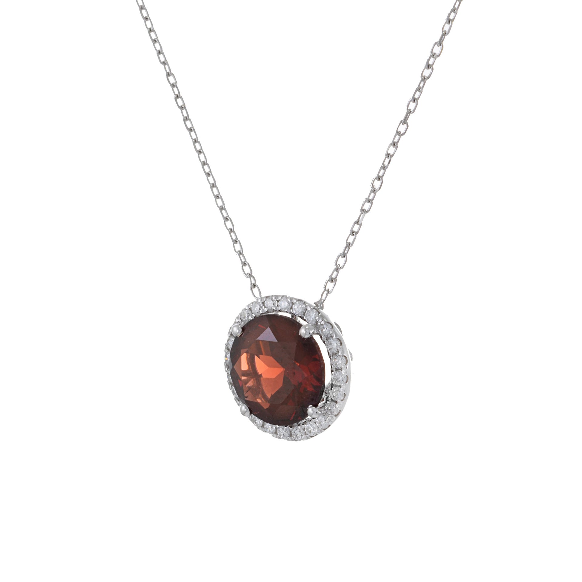 18KT White Gold Garnet And Diamond Necklace