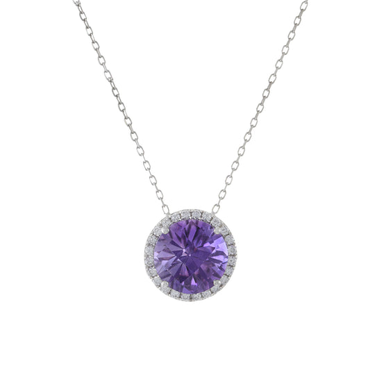 18KT White Gold Amethyst And Diamond Necklace