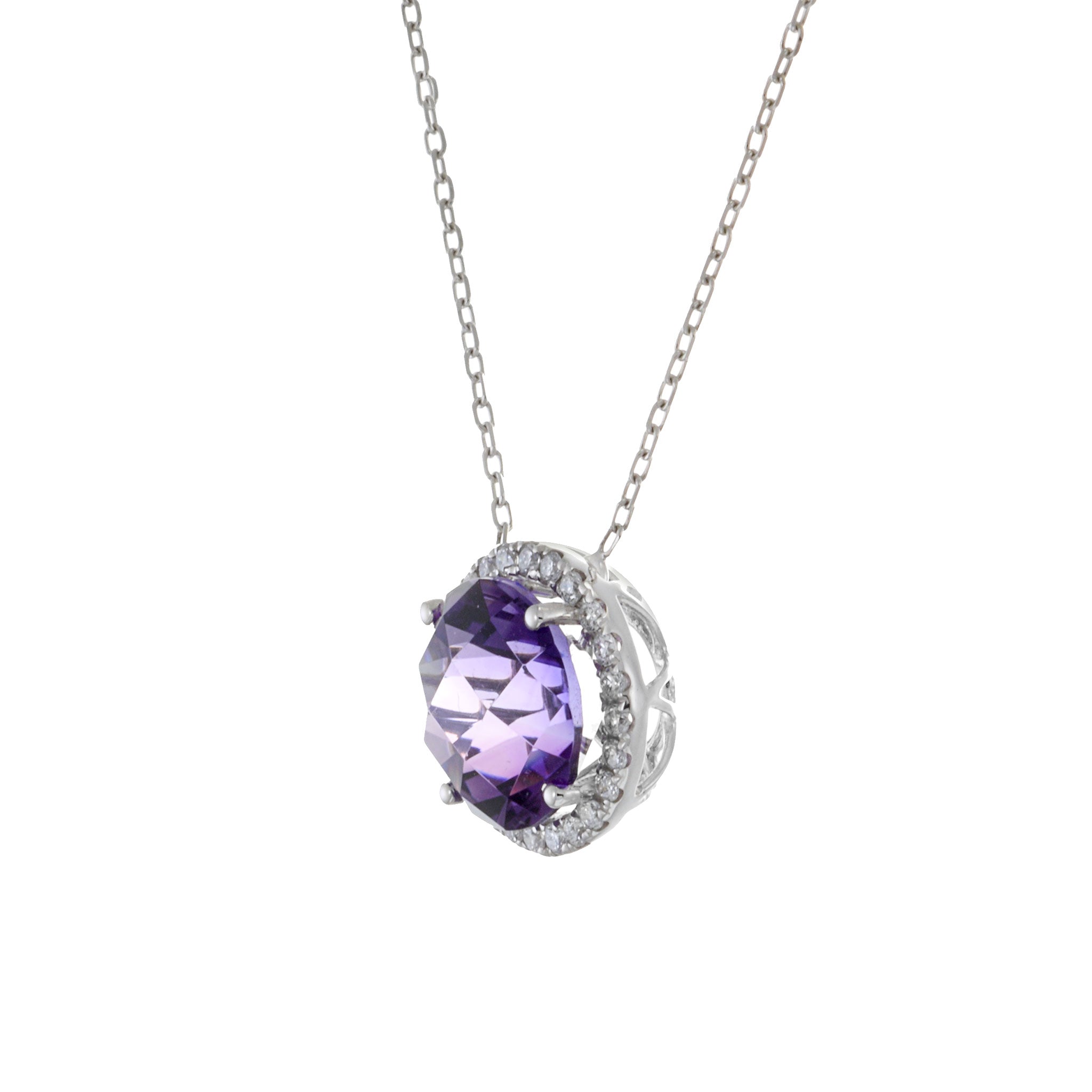 18KT White Gold Amethyst And Diamond Necklace