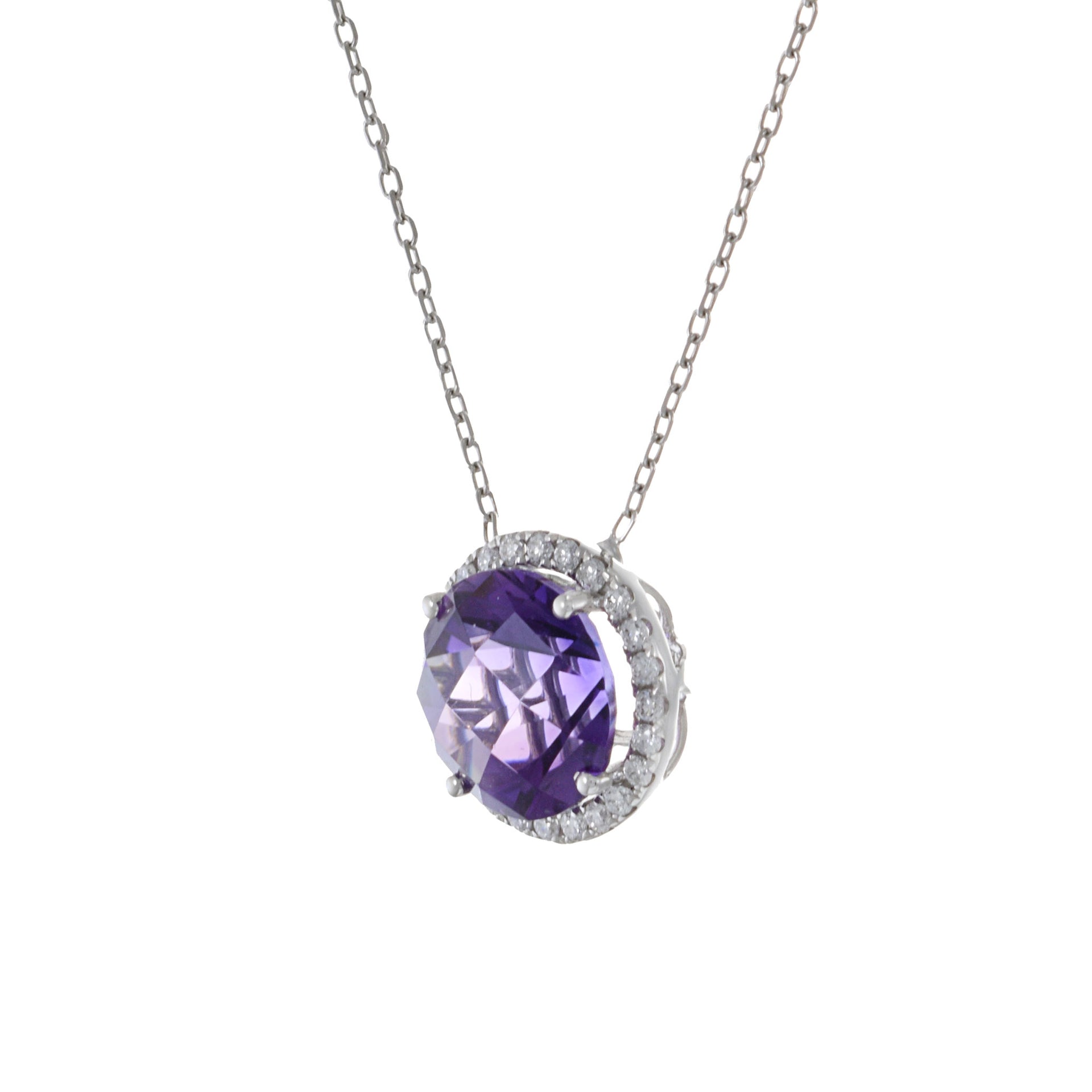 18KT White Gold Amethyst And Diamond Necklace