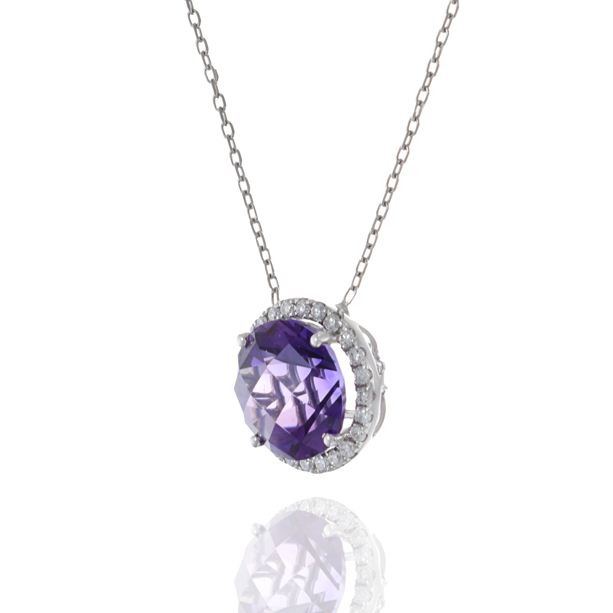 18KT White Gold Amethyst And Diamond Necklace