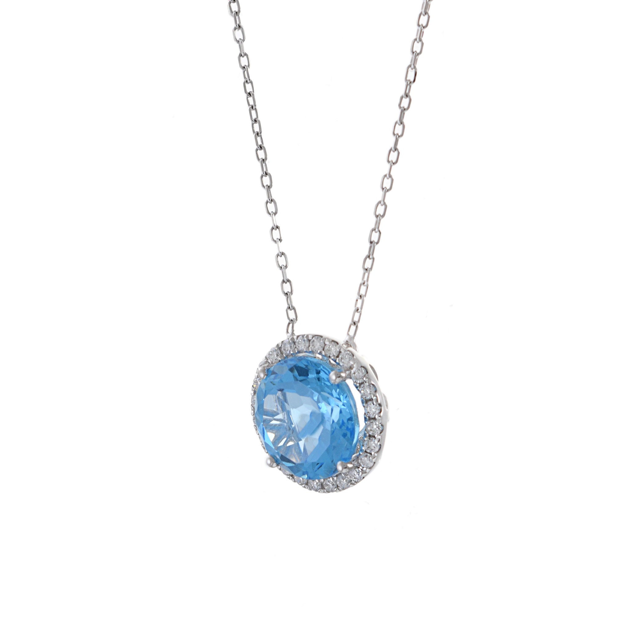 18KT White Gold Blue Topaz And Diamond Necklace