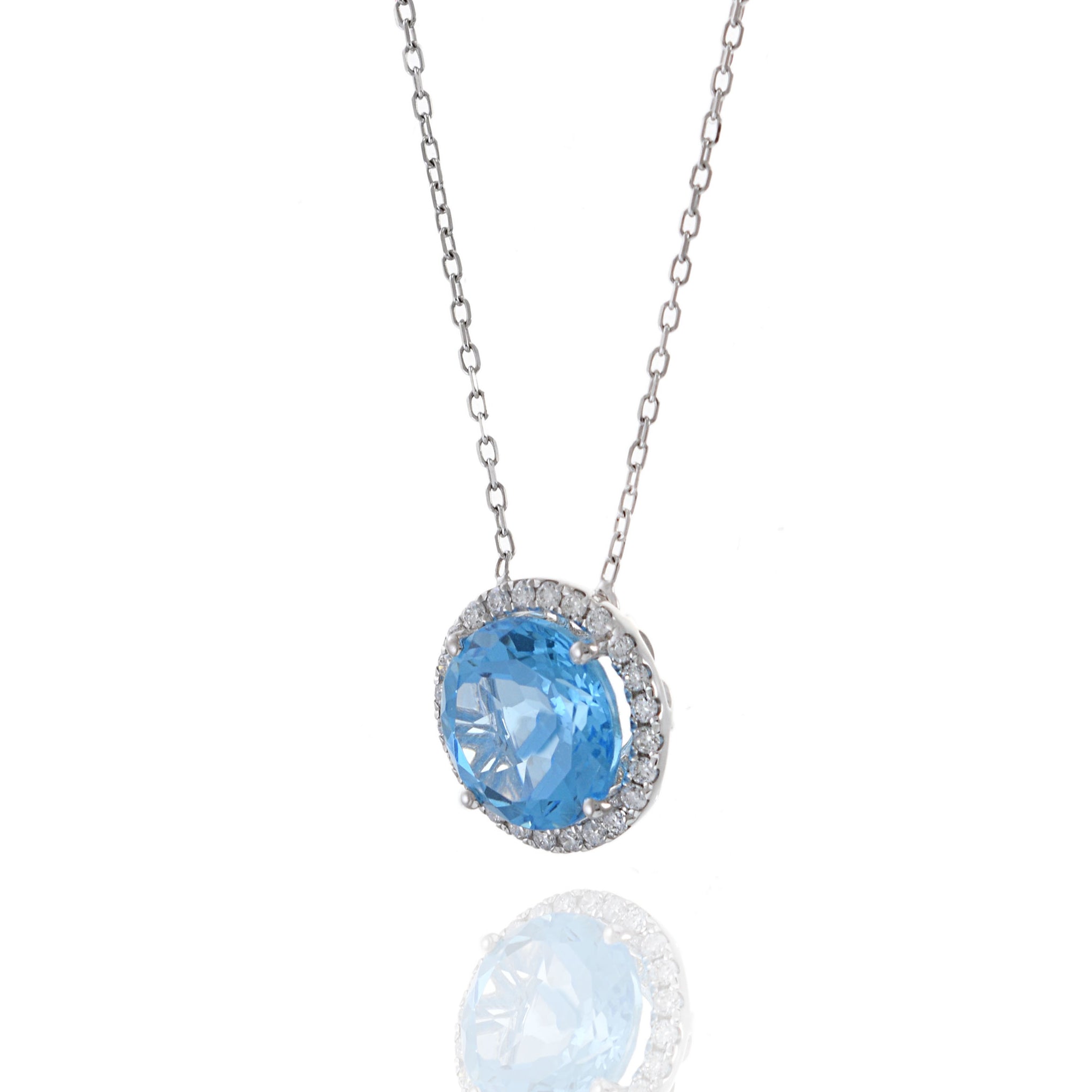 18KT White Gold Blue Topaz And Diamond Necklace