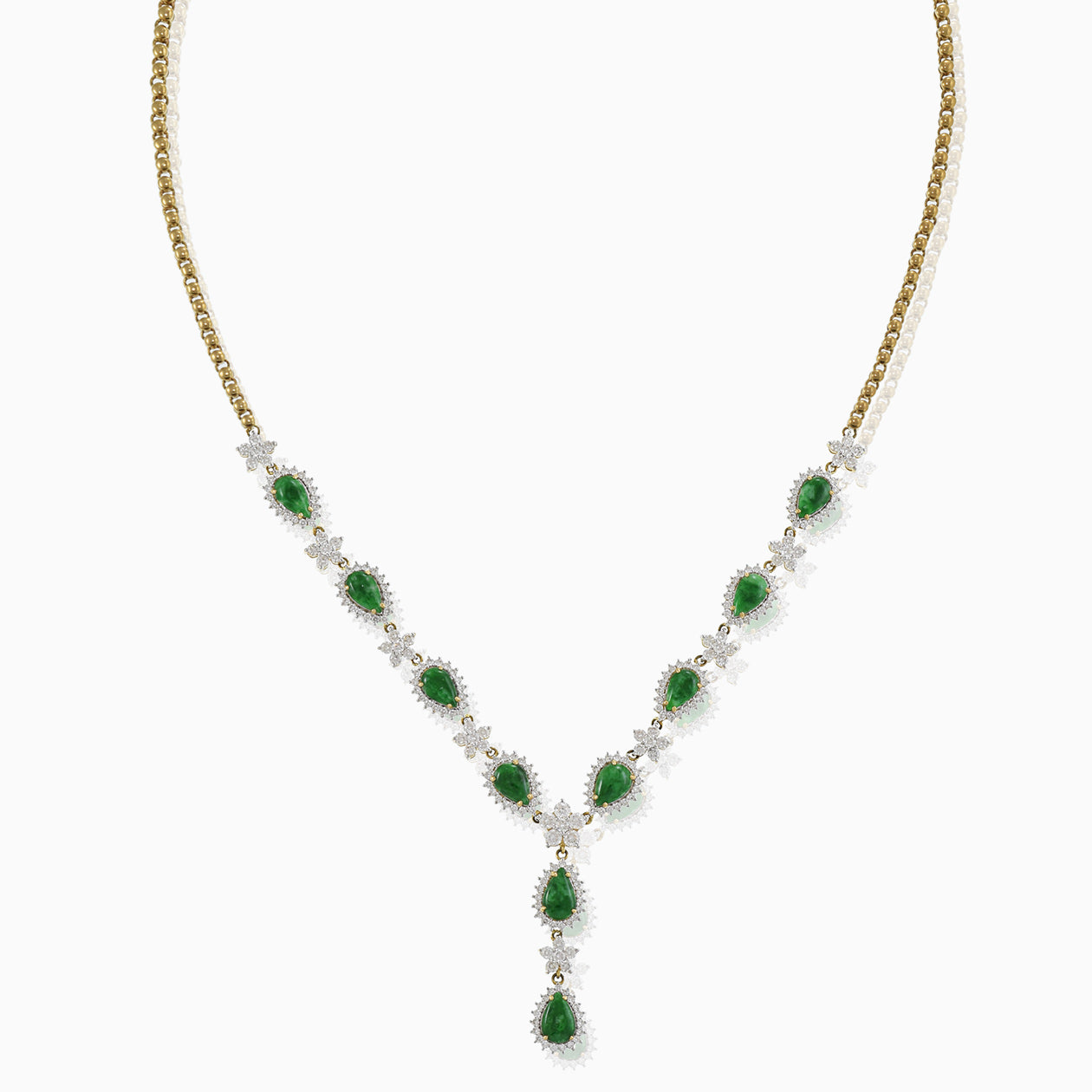 18KT Yellow Gold Jade and Diamond Necklace