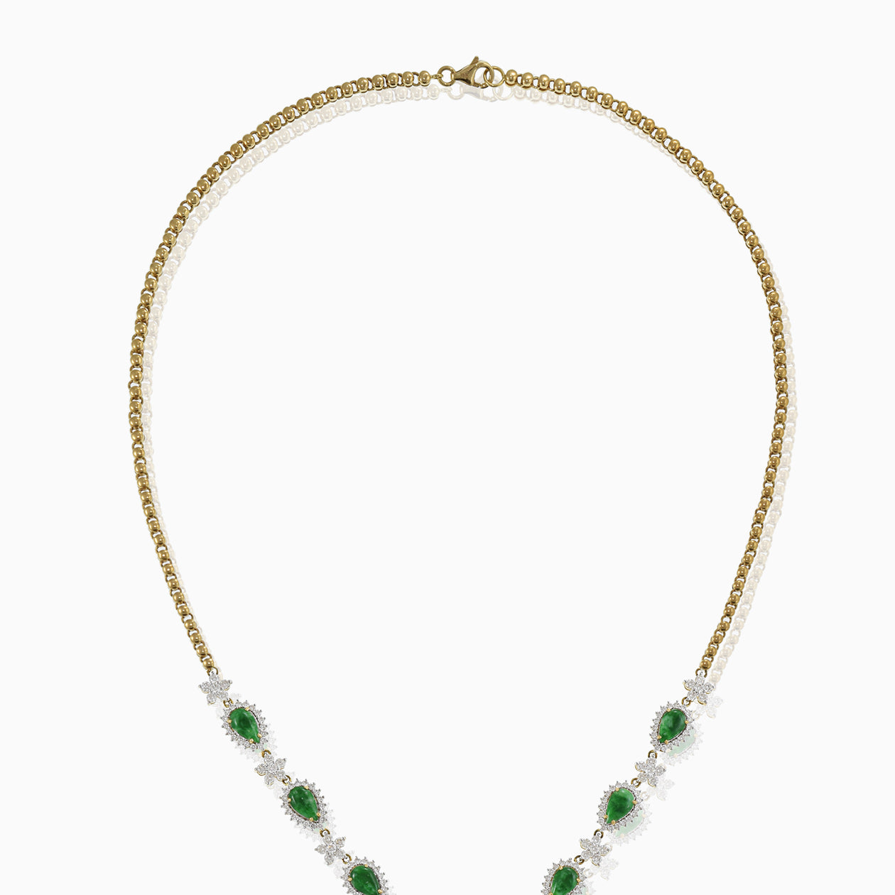 18KT Yellow Gold Jade and Diamond Necklace