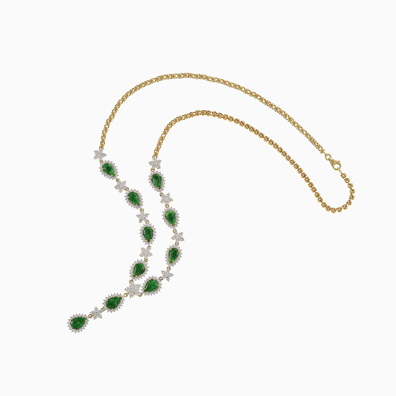 18KT Yellow Gold Jade and Diamond Necklace