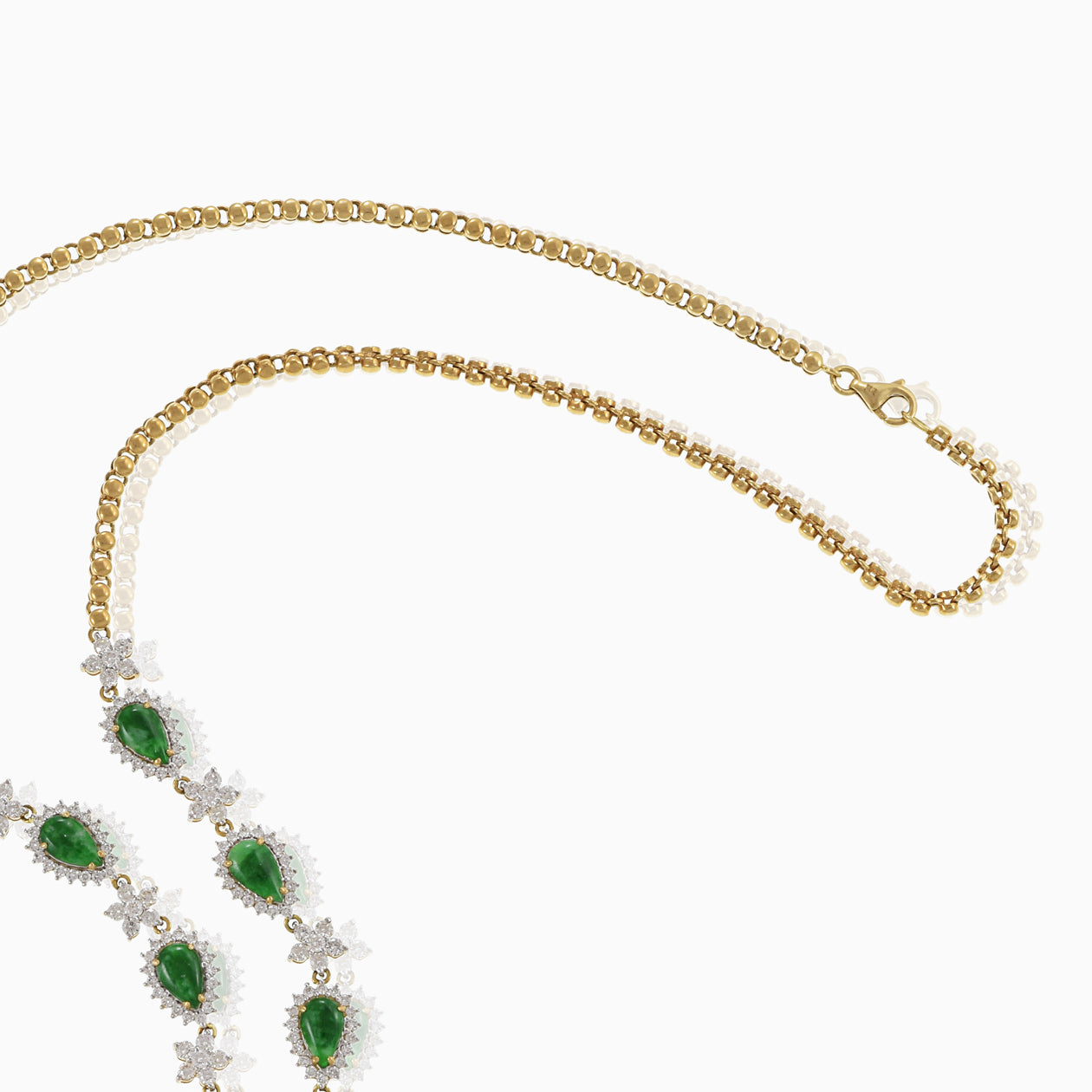 18KT Yellow Gold Jade and Diamond Necklace