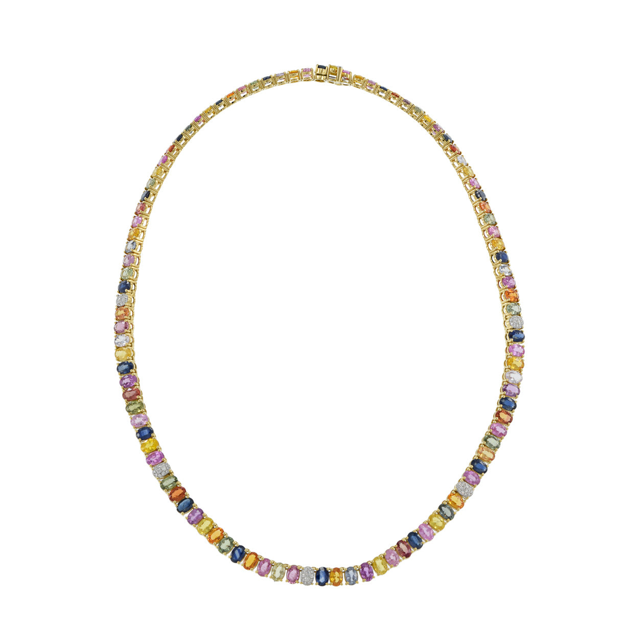 18KT Yellow Gold Multi Colored Sapphire Diamond Necklace