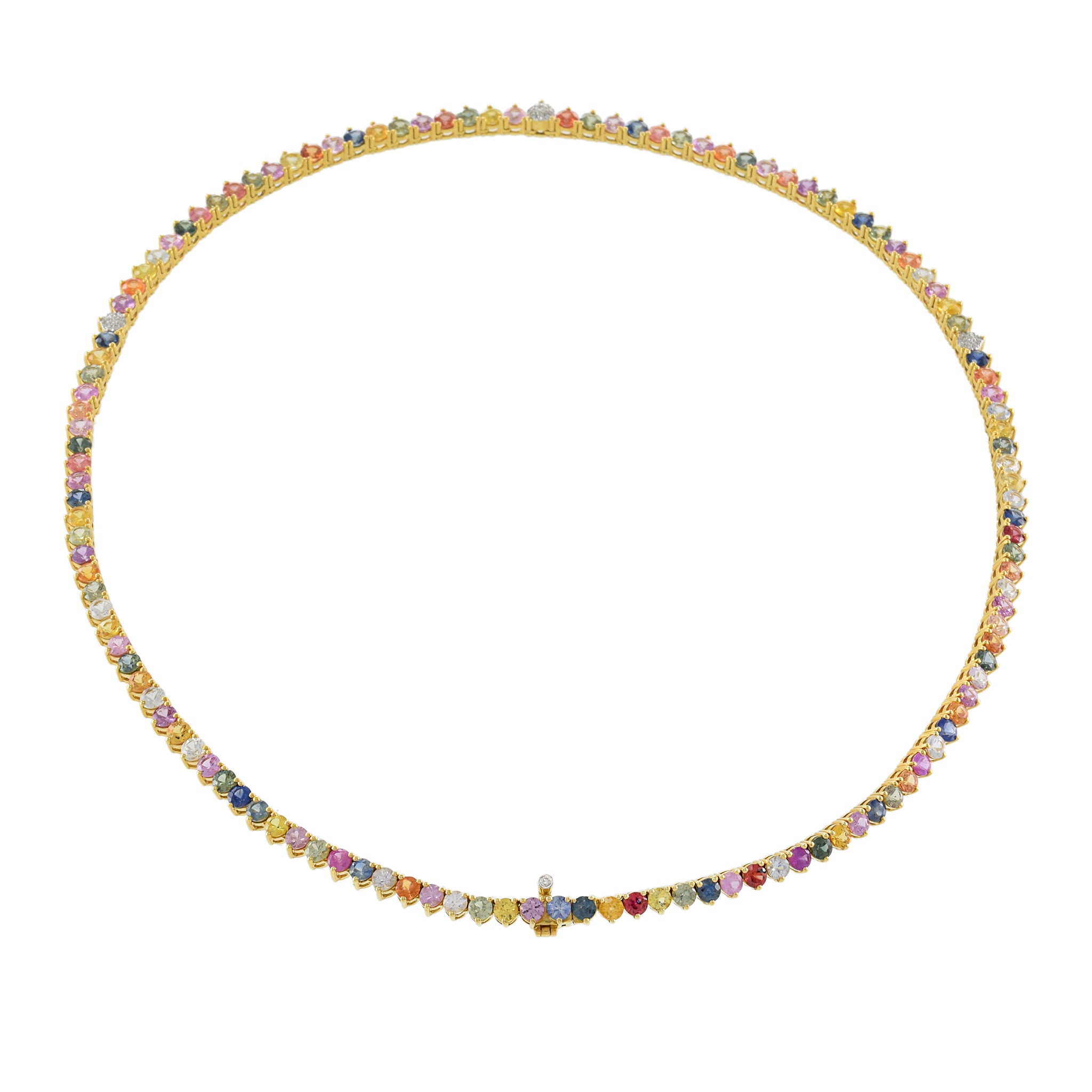 18KT Yellow Gold Multi-Color Sapphire and Diamond Tennis Necklace