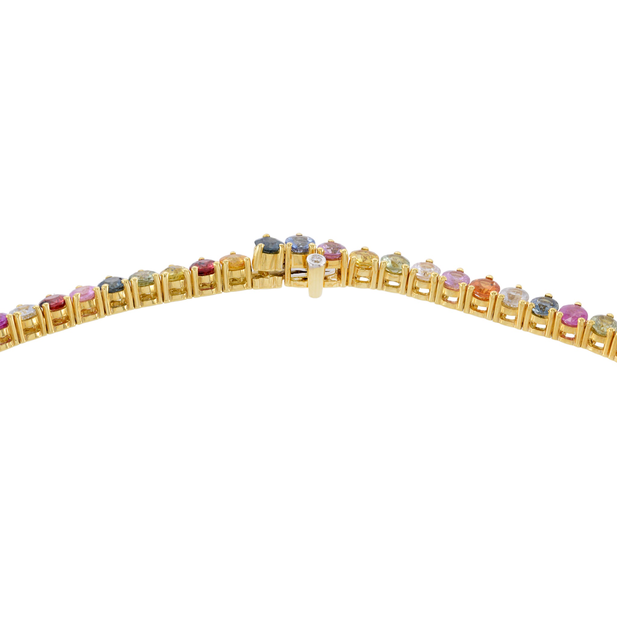 18KT Yellow Gold Multi-Color Sapphire and Diamond Tennis Necklace