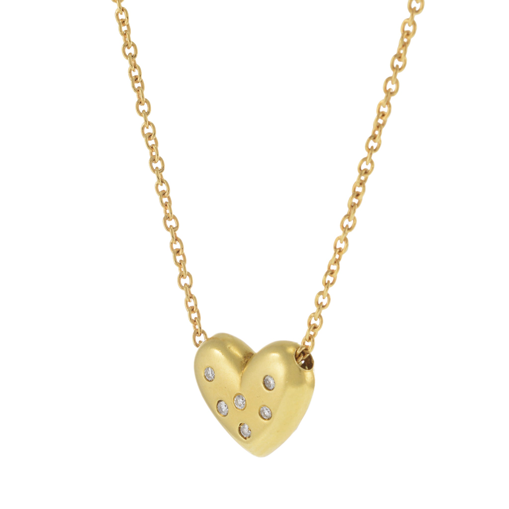 Estate 18KT Yellow Gold Puffed Heart Diamond Necklace