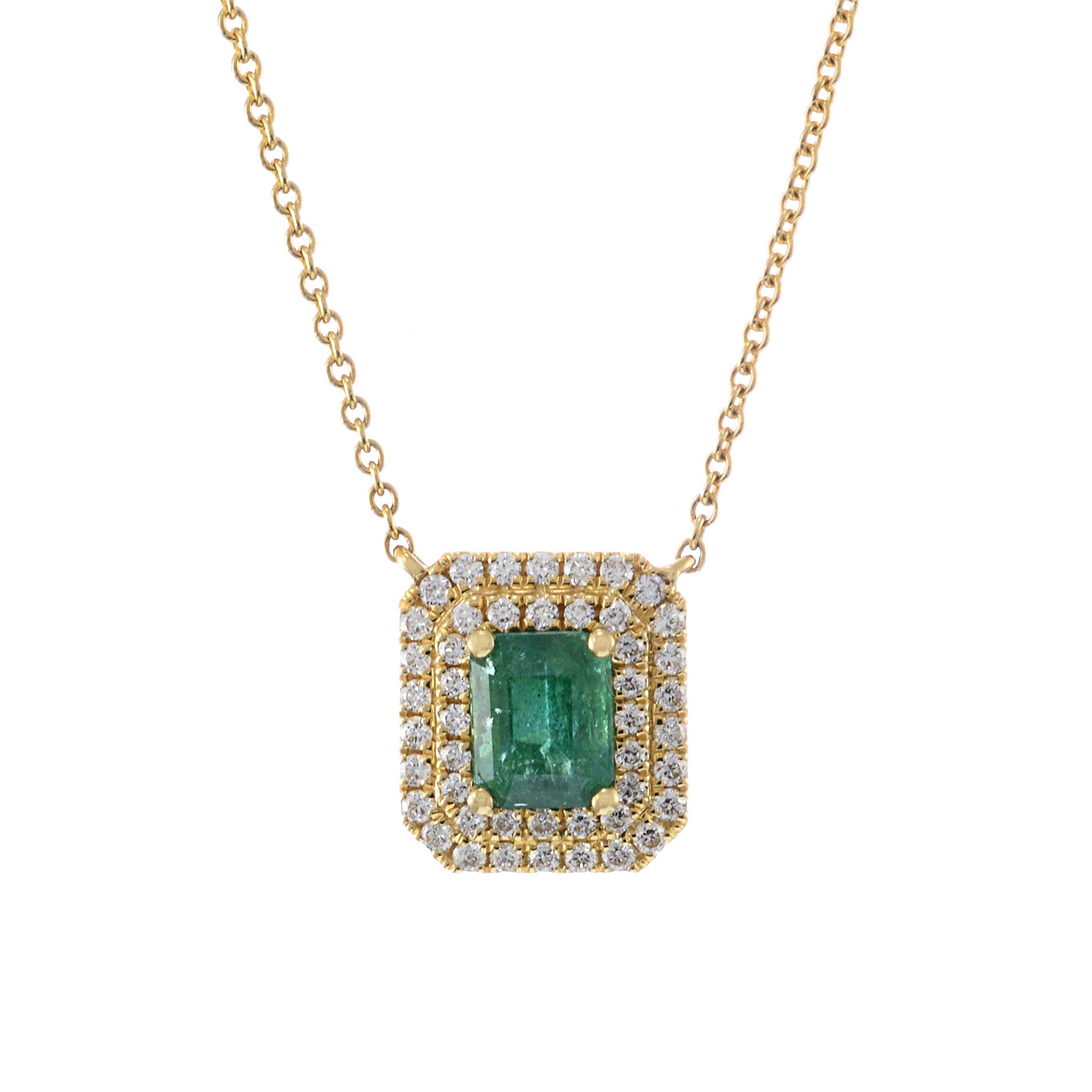 18KT Yellow Gold Emerald and Diamond Necklace