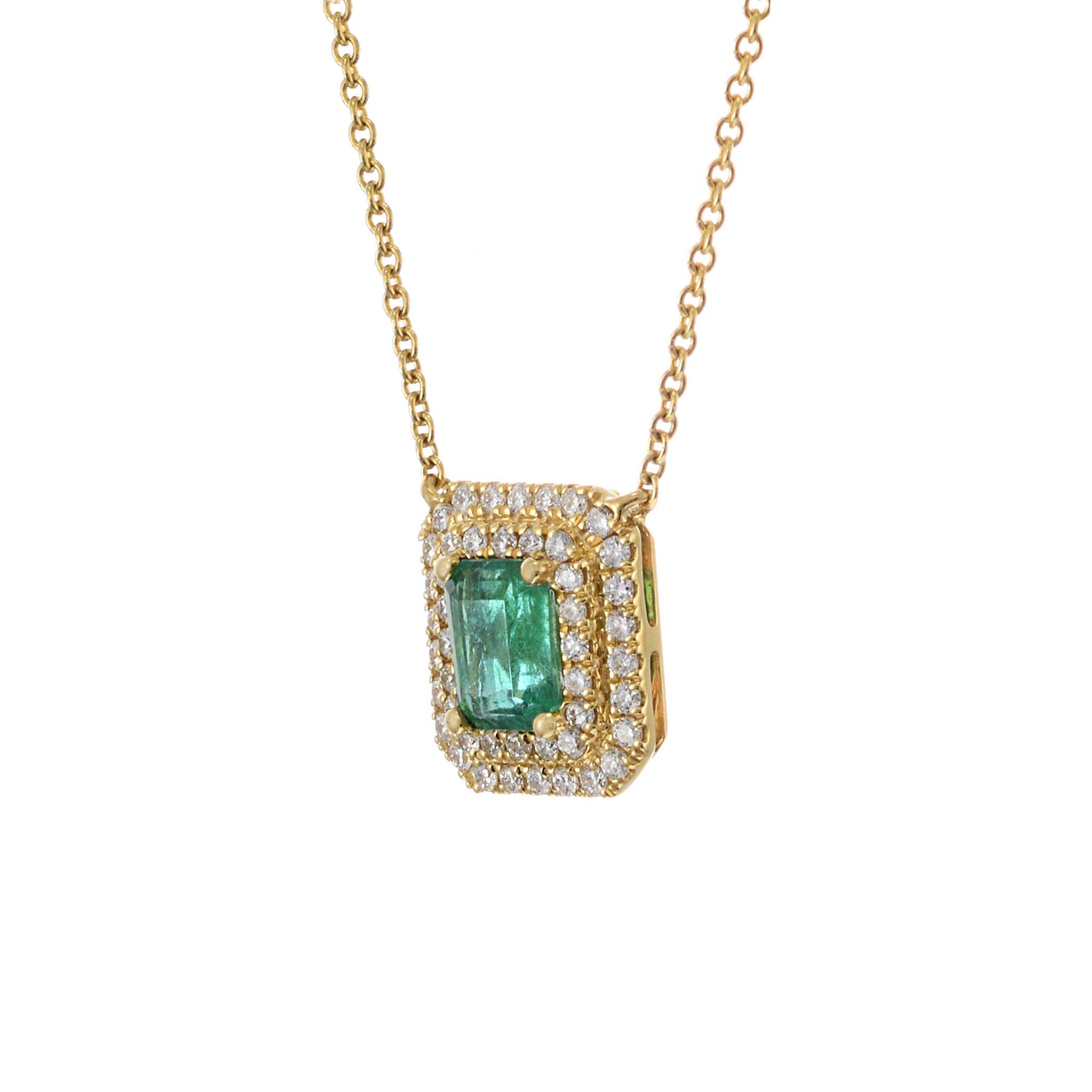 18KT Yellow Gold Emerald and Diamond Necklace