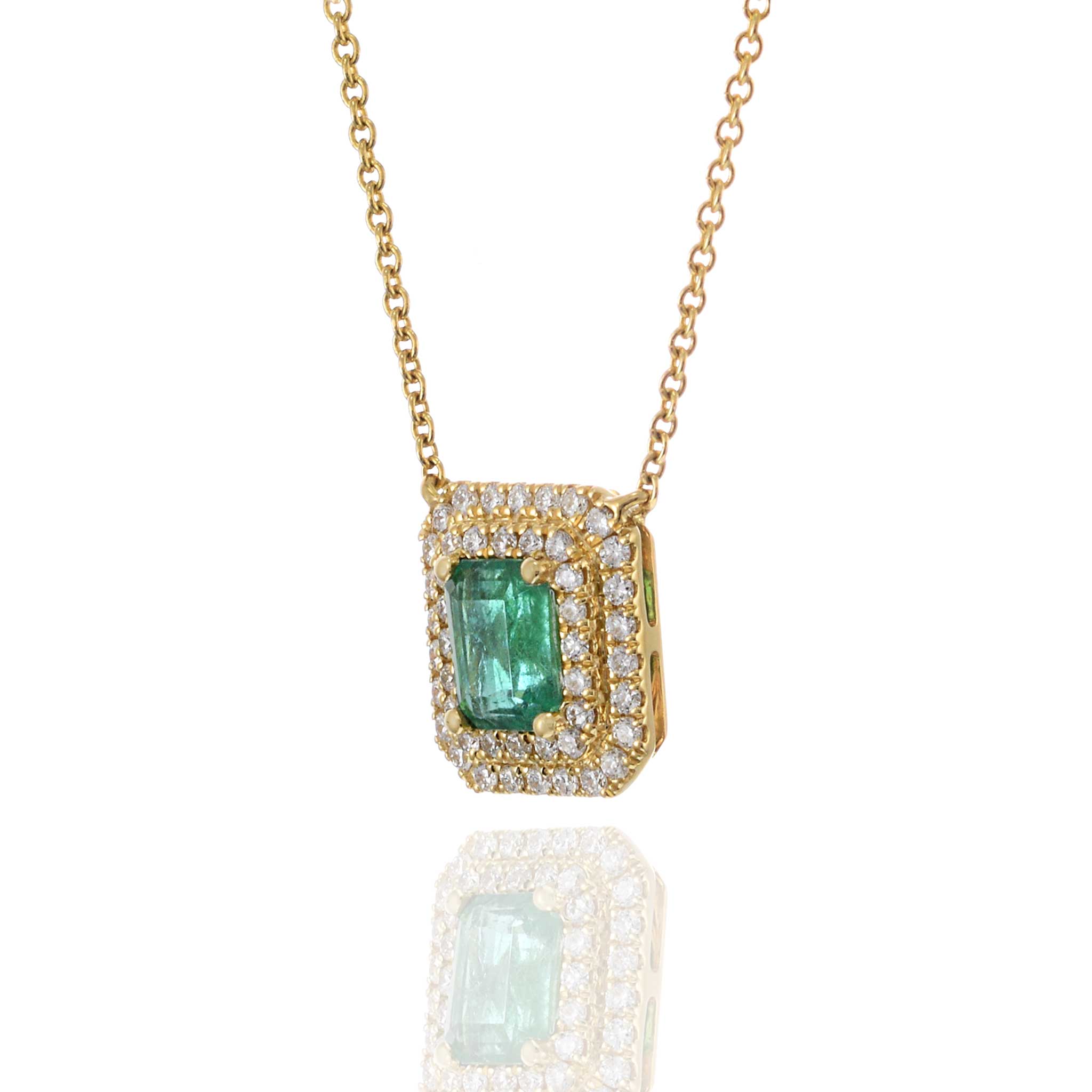 18KT Yellow Gold Emerald and Diamond Necklace