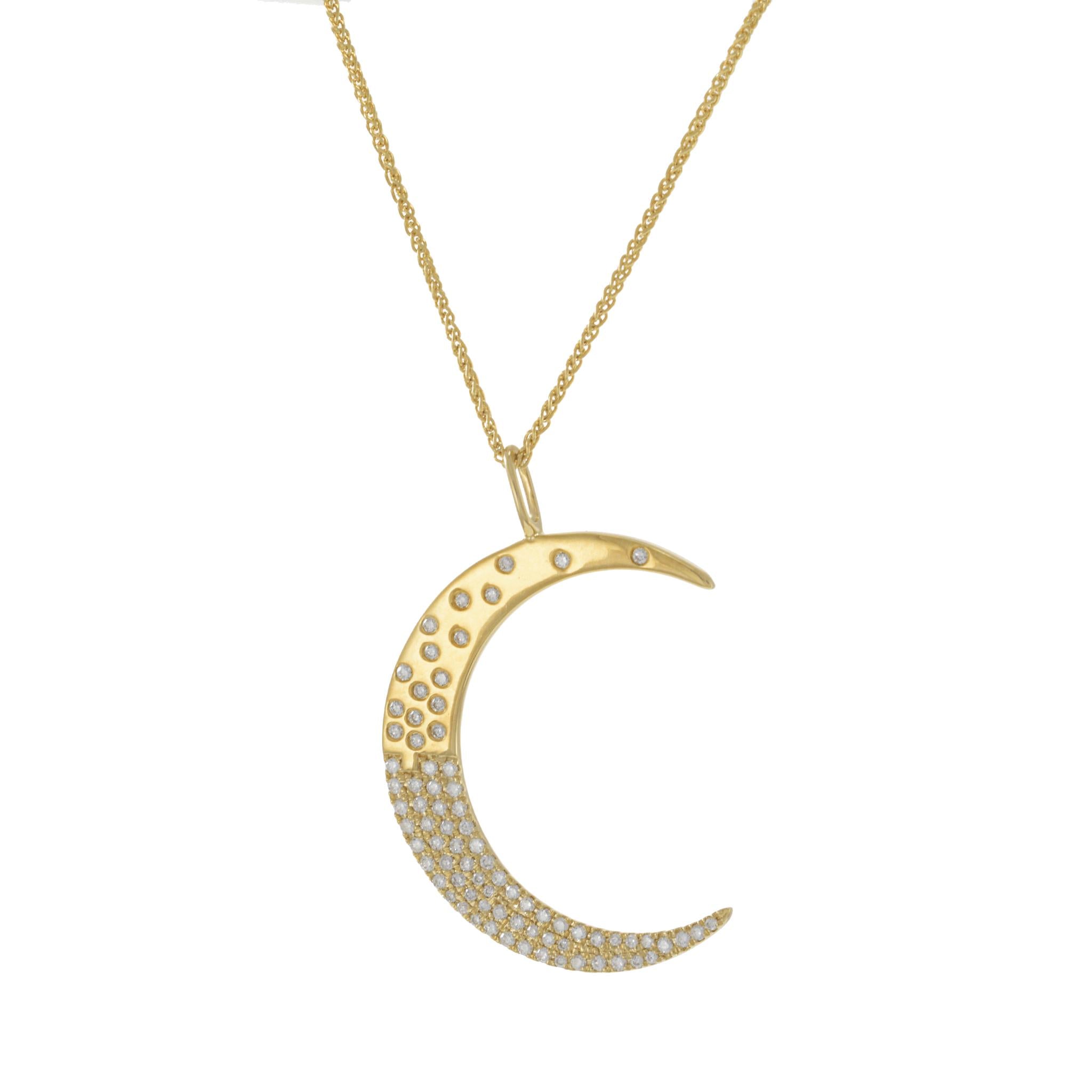 18KT Yellow Gold Crescent Moon Diamond Pendant with Chain