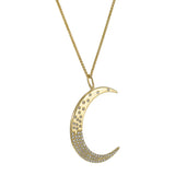 18KT Yellow Gold Crescent Moon Diamond Pendant with Chain