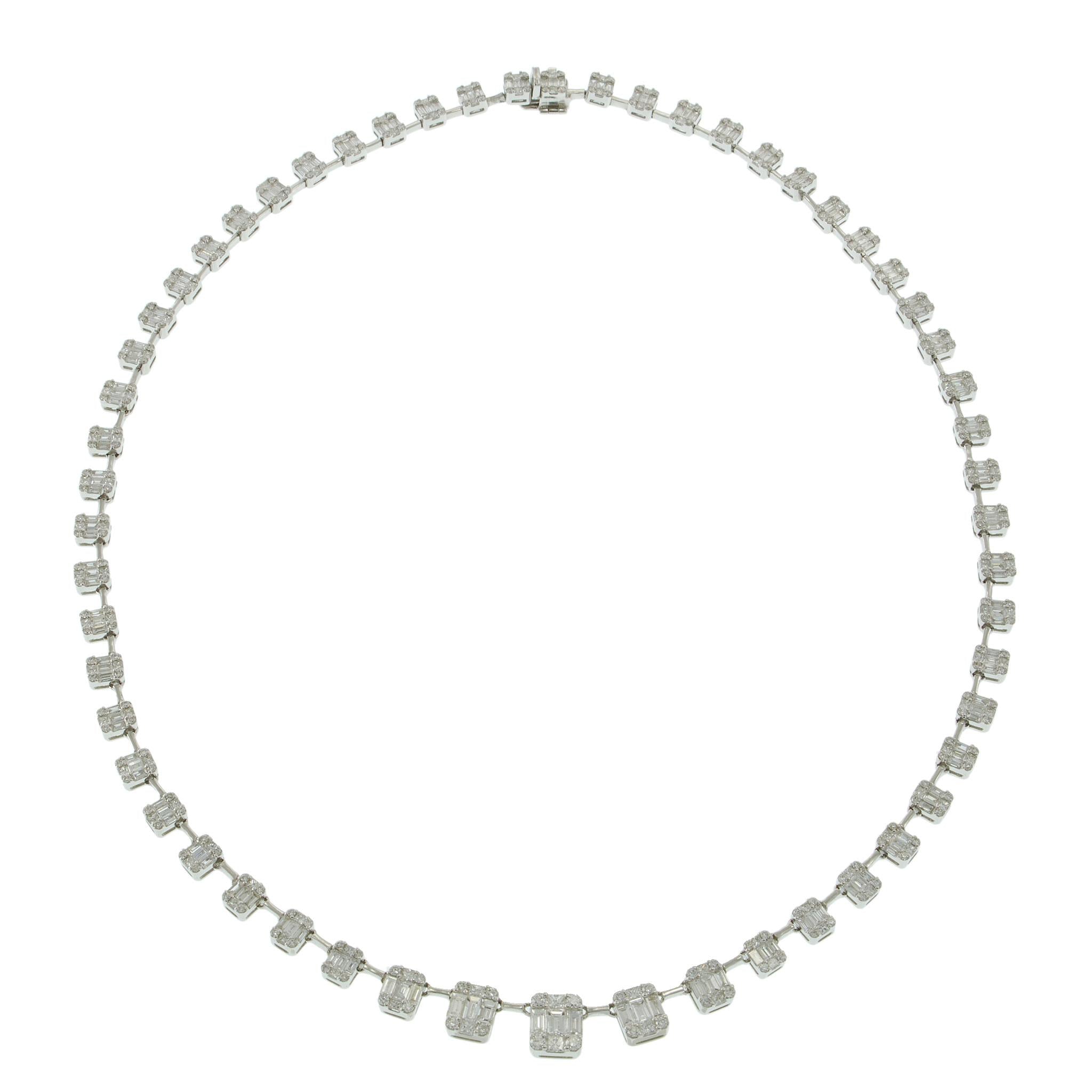 18KT White Gold Graduated Emerald & Multi-Cut Diamond Necklace